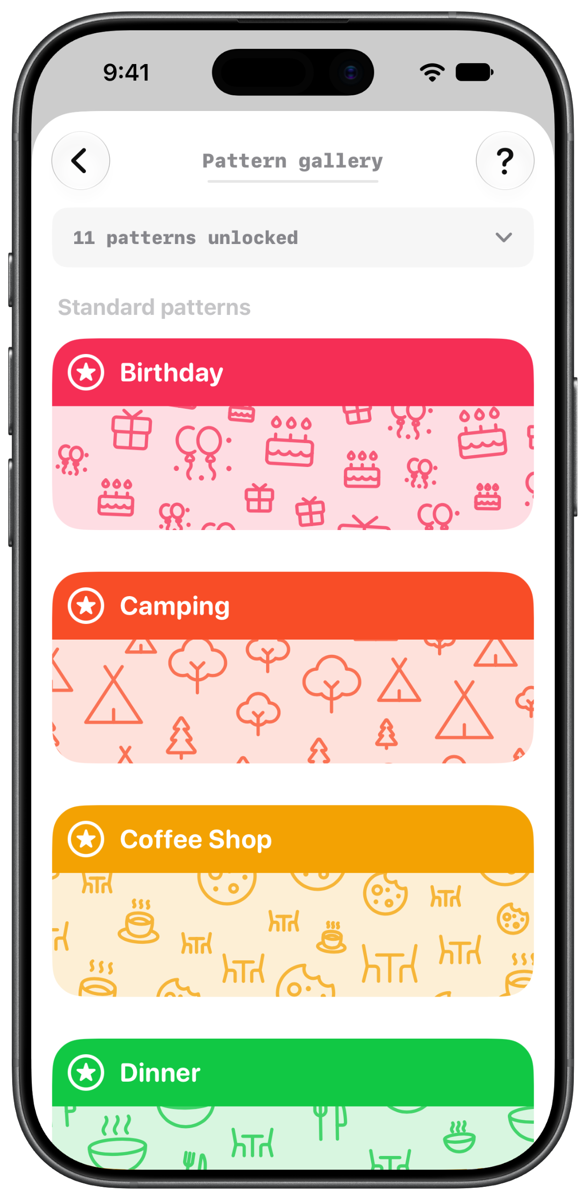 The pattern gallery: patterns unlocked by making events