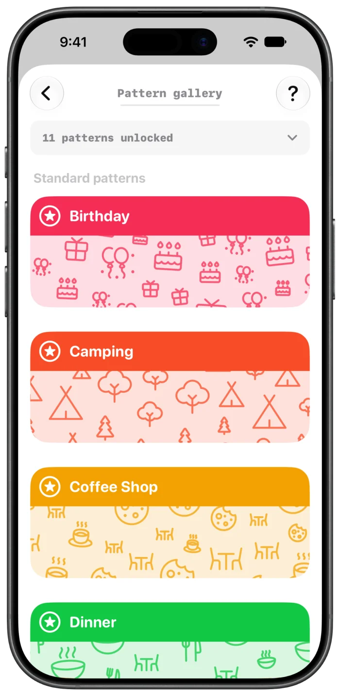 The pattern gallery: patterns unlocked by making events