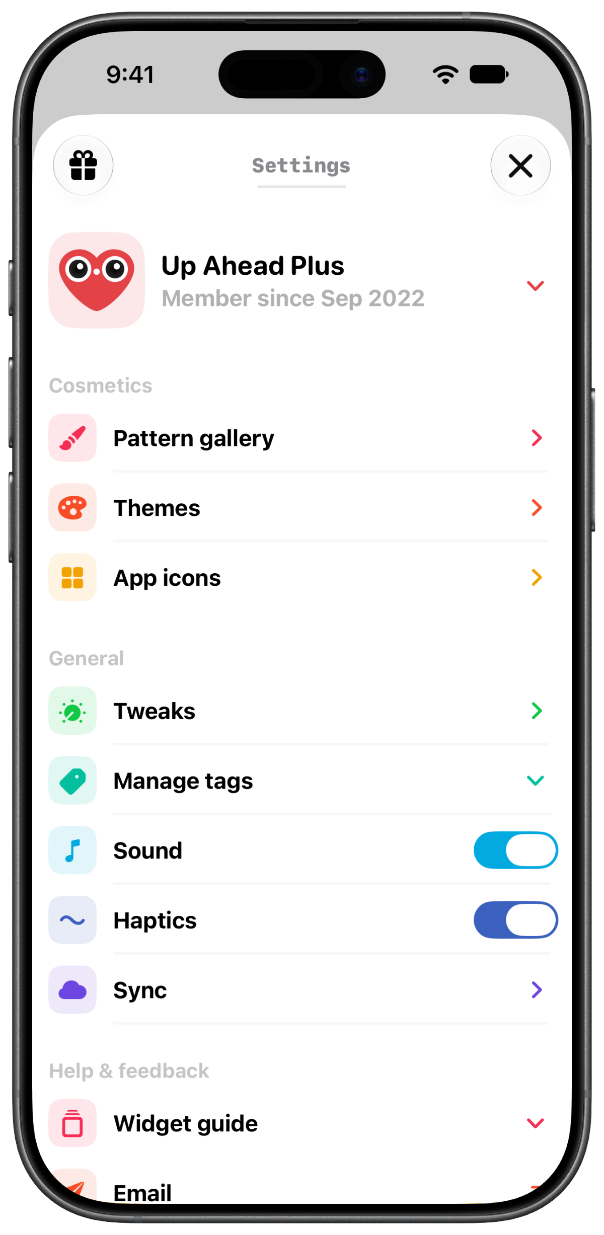 Settings: the pattern gallery, themes, app icons and tweaks