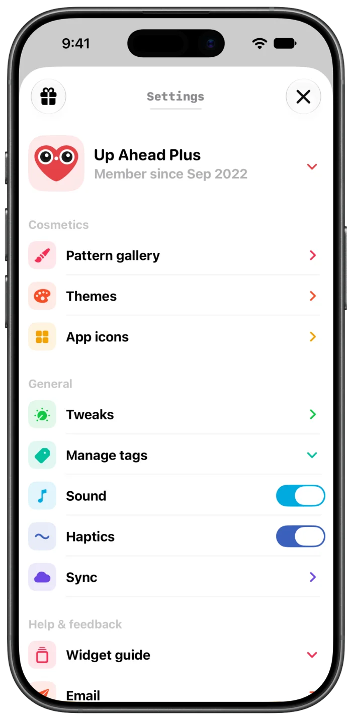 Settings: the pattern gallery, themes, app icons and tweaks